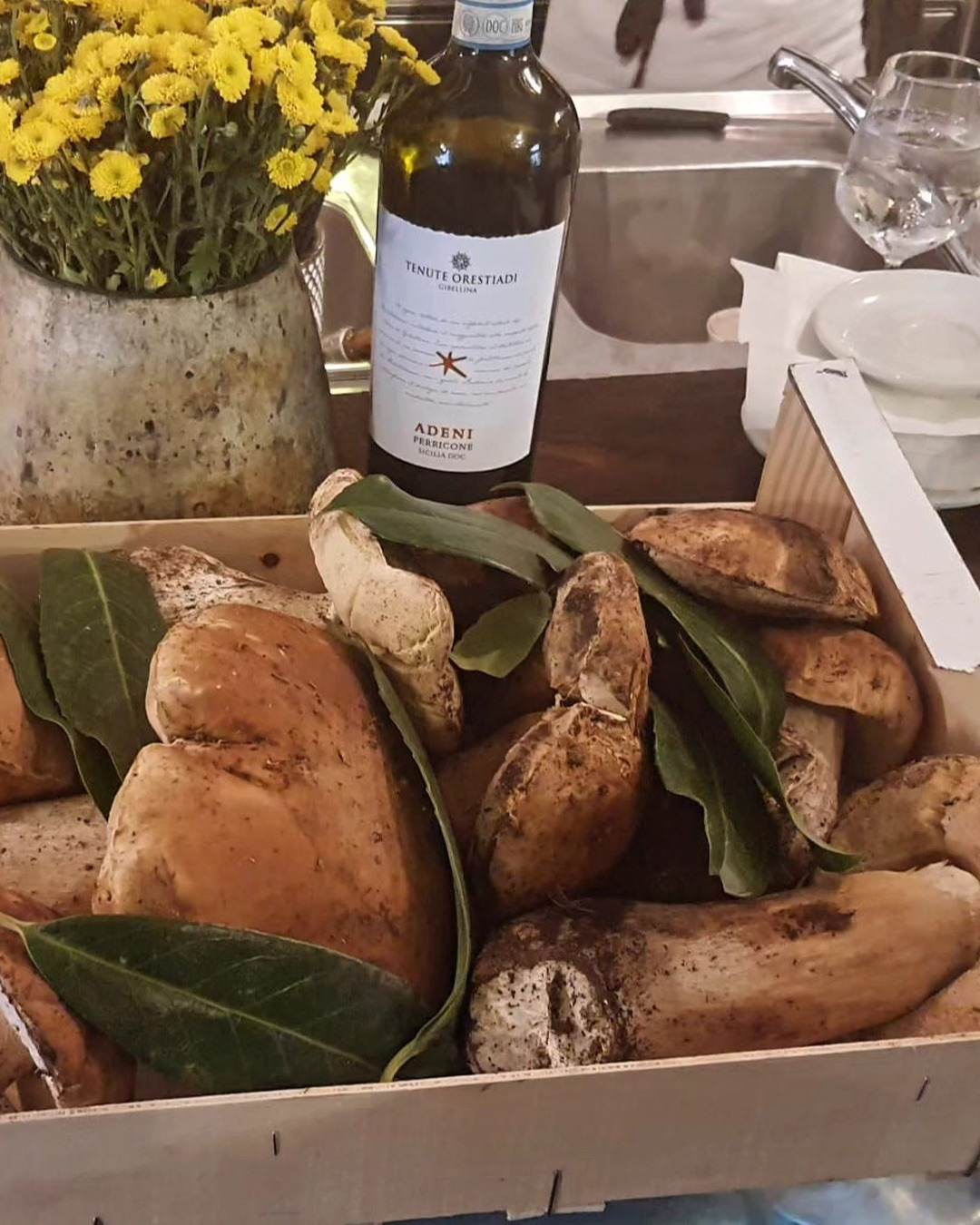 Vermentino, pane e porcini sul bancone