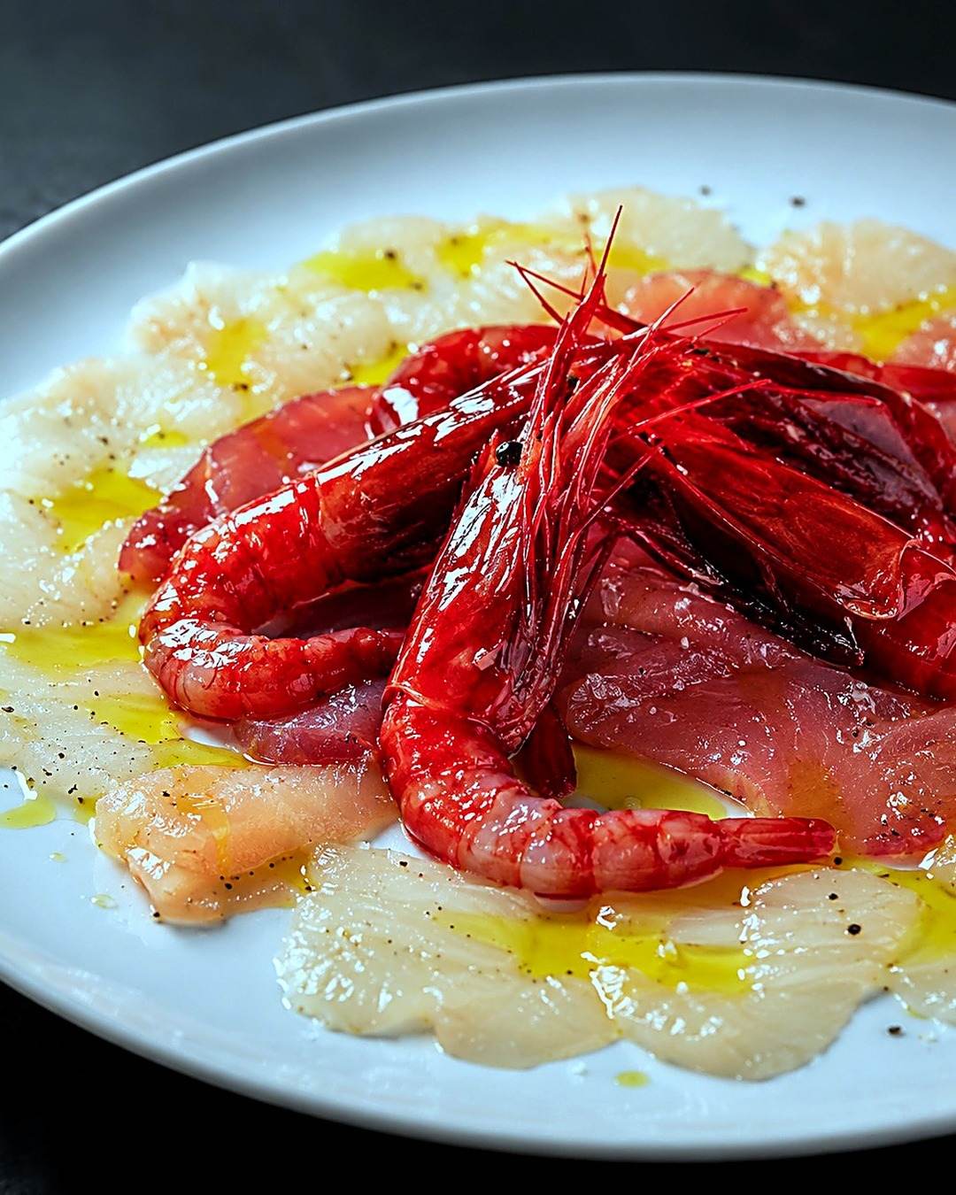 Crudo di gamberi rossi con olio extravergine